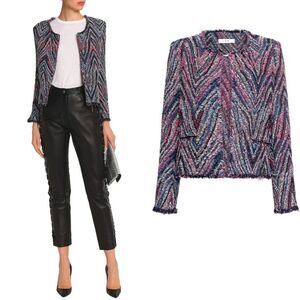 IRO Weird Tweed Fringed Rainbow Multicolor Open Knit Blazer Jacket 36/US 4 Small